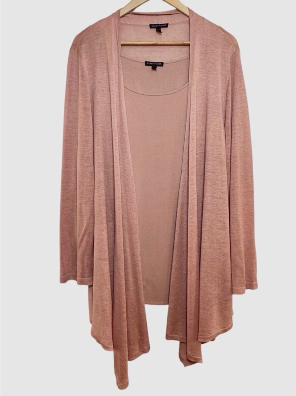 Eileen Fisher Dusty Rose Open-Front Draped Cardigan Set with Tank Top